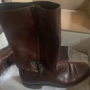FRYE Heath Outside Zip Mid Boots Maple Brown Leather